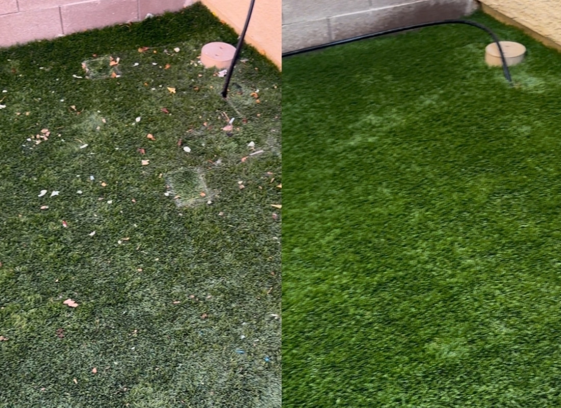 Before and after comparison of deep-cleaned artificial turf surface