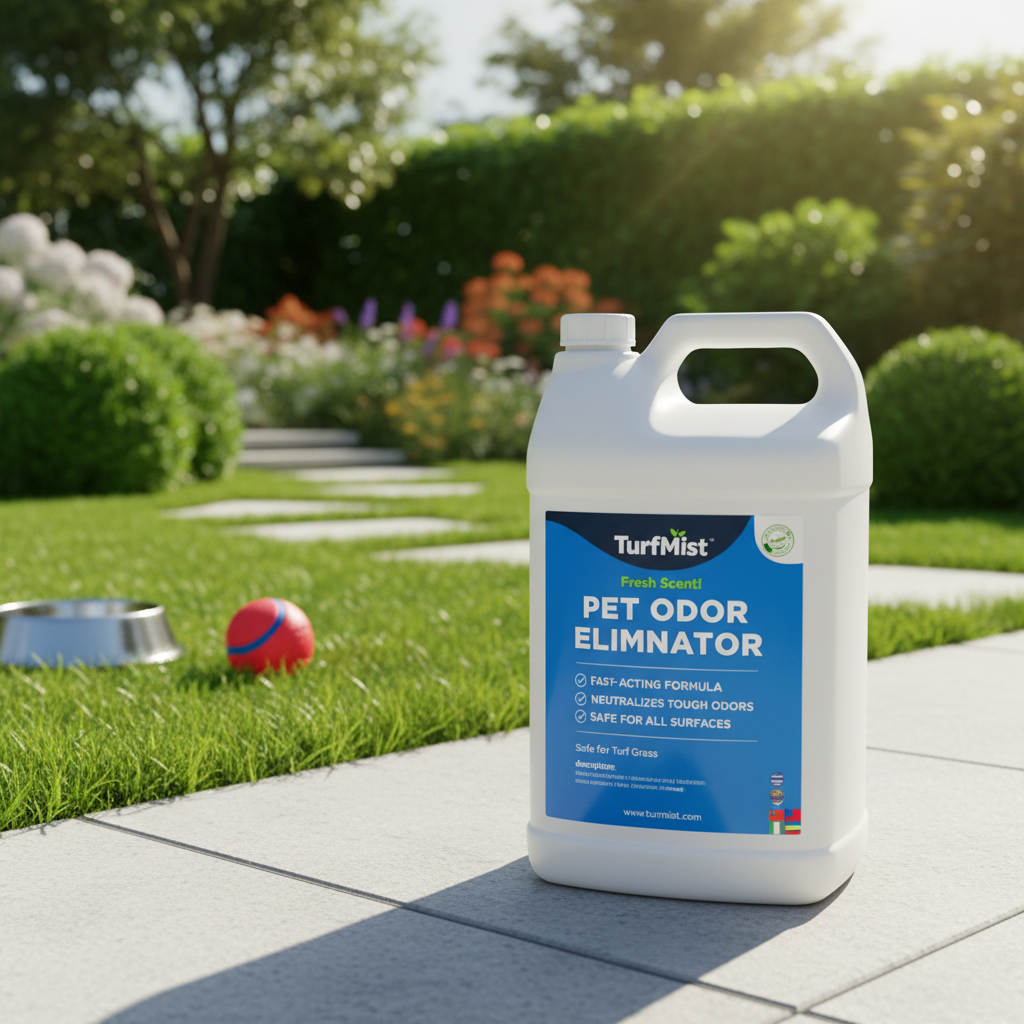 Pet odor eliminator product designed for use on artificial turf surfaces