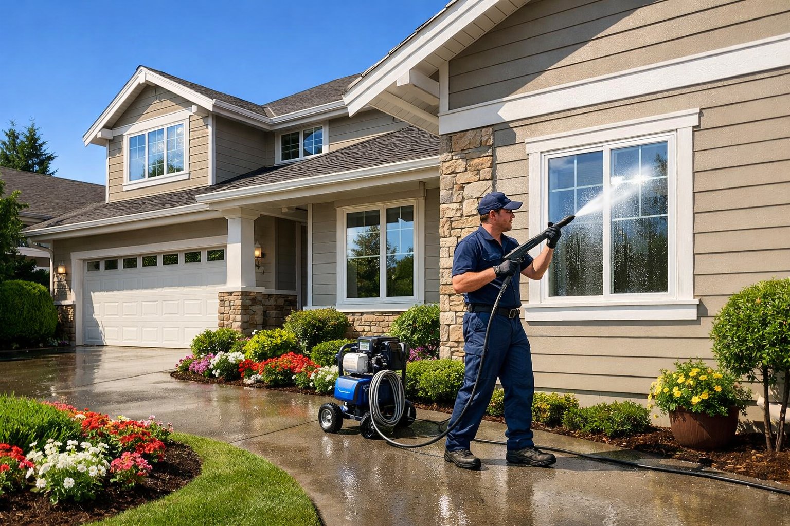 Professional turf cleaning service performing maintenance at a Las Vegas commercial property